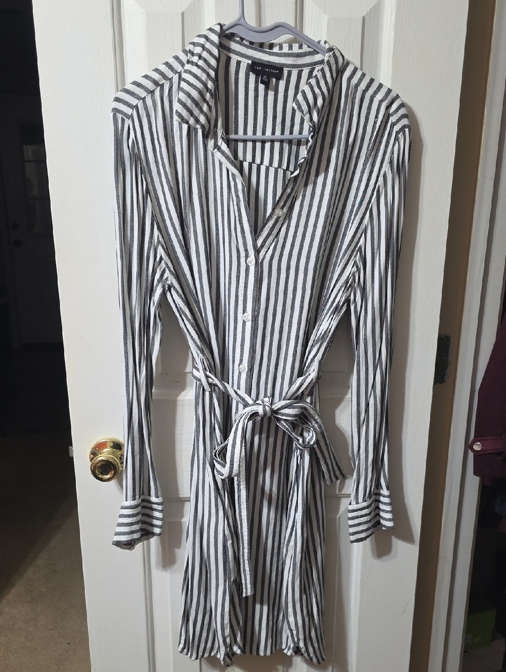 The Limited Black and White Striped Midi Shirt Dress